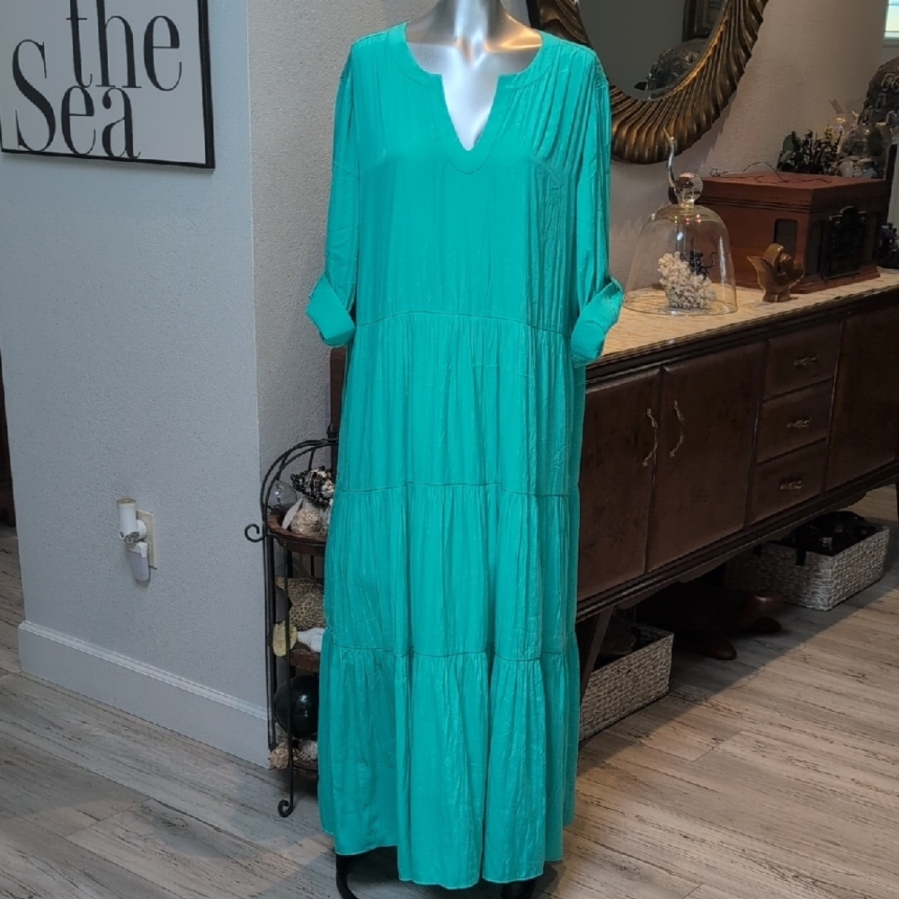 Chico's Green Tiered V-Neck Gown